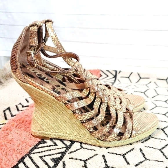 Sam Edelman Annabel Gold Wedge Espadrilles, sz 8 - Picture 1 of 13
